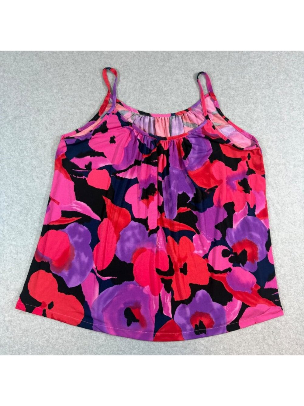 Women’s Size L Pink Purple Floral Sleeveless Cami Tank Top Adjustable Straps